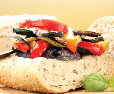 Grilled Vegetables with Basil and Goat Cheese