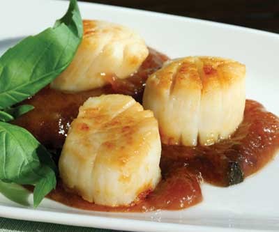 Seared Digby Scallops with Rhubarb and Basil Chutney