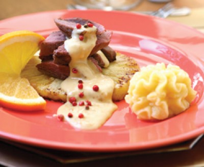 Duck Breast on Pineapple with Pink Peppercorn Sauce
