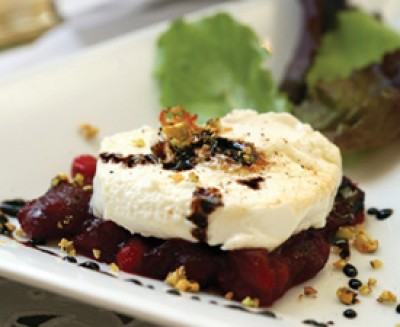 Warm Goat Cheese on Cranberries with Balsamic Port Wine Dressing